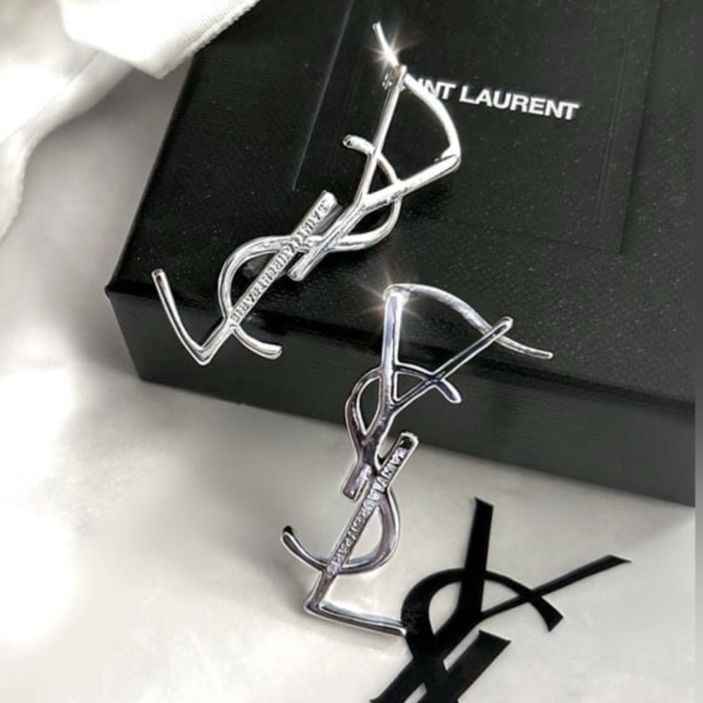 Authentic YSL Saint Laurent Cassandre Monogram-Logo Lettering Earring Set - Picture 5 of 12